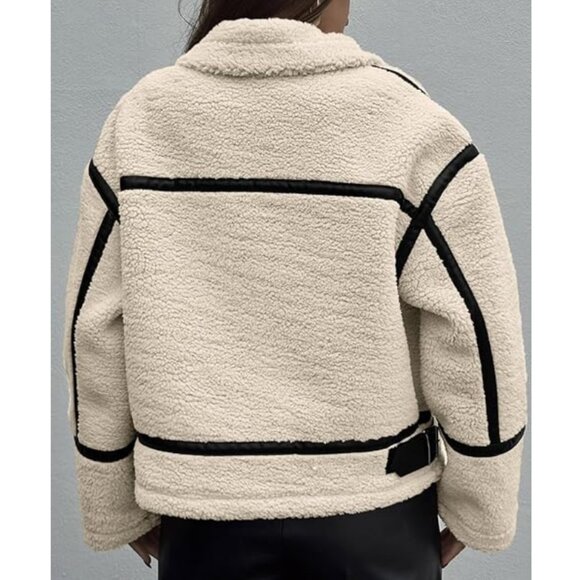 NWT Tankaneo Sherpa Moto Leather Patchwork Zip Up Coat XL - Picture 2 of 15